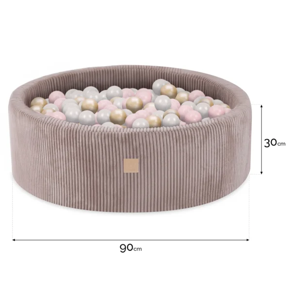 Misioo-Piscine à balles en velours côtelé haut de gamme, beige, rond, 90x30, 200 boules: perle, rose clair, or – Image 5