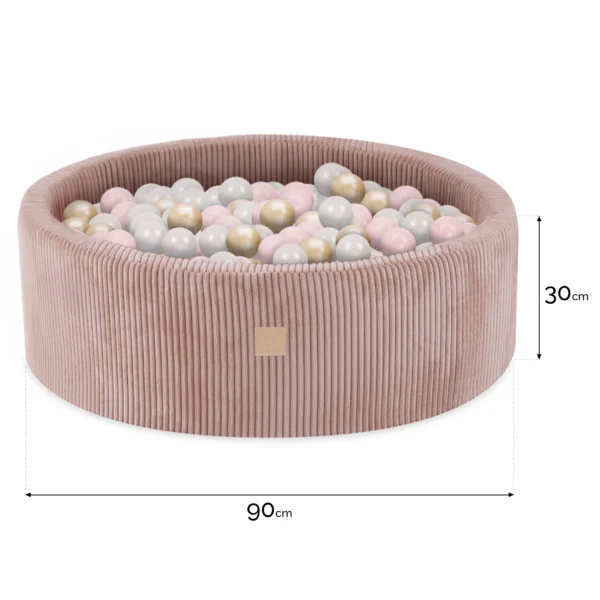 Misioo-Boules de piscine en velours côtelé haut de gamme, rose, rond, 90x30, 200 boules: perle, rose clair, or – Image 3