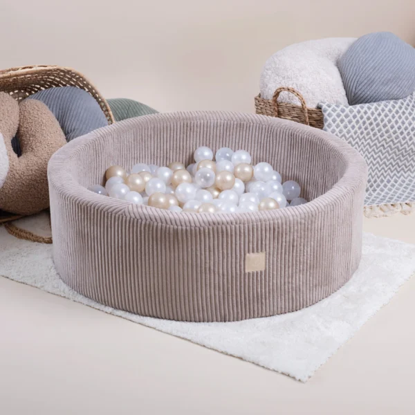 Misioo-Piscine à balles en velours côtelé haut de gamme, beige, rond, 90x30, 200 boules: perle, rose clair, or – Image 2