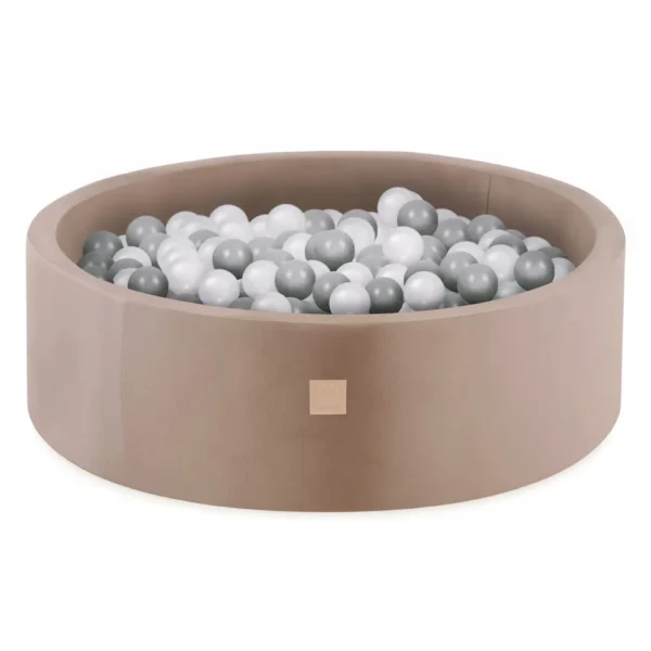 MISIOO Piscine sèche, 90x30 cm, rond, or (beige), velours, 200 boules: argent, perle