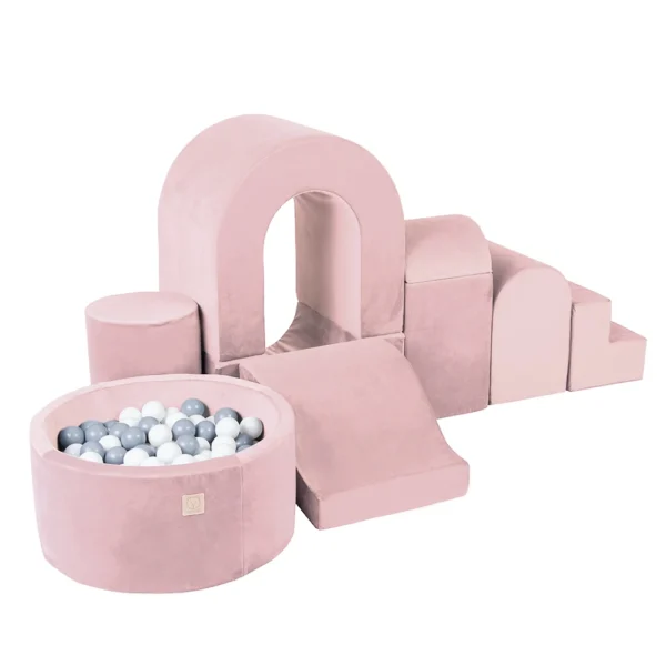 Misioo-Aire de jeux Château avec piscine + 150 balles, rose, velours (rose perle clair, perle, argent)