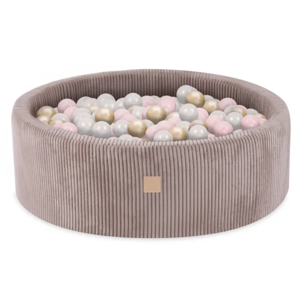 Misioo-Piscine à balles en velours côtelé haut de gamme, beige, rond, 90x30, 200 boules: perle, rose clair, or