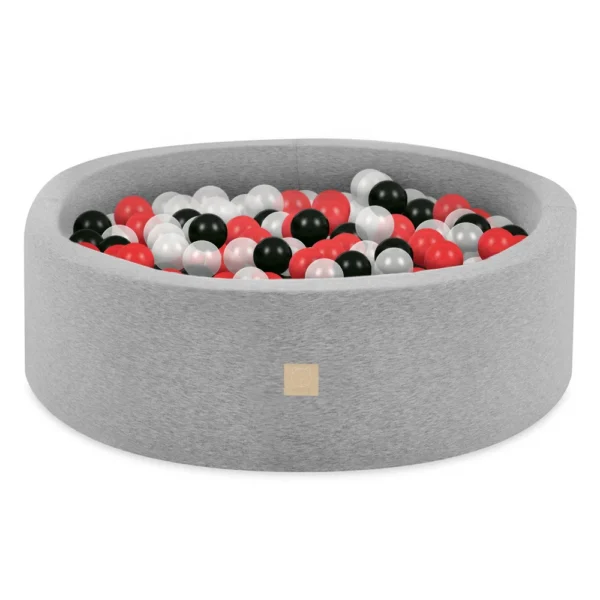 Misioo-Piscine avec balles, couleur gris clair, forme ronde, en coton, lance, 90x30, 200 boules: rouge, noir, bannière