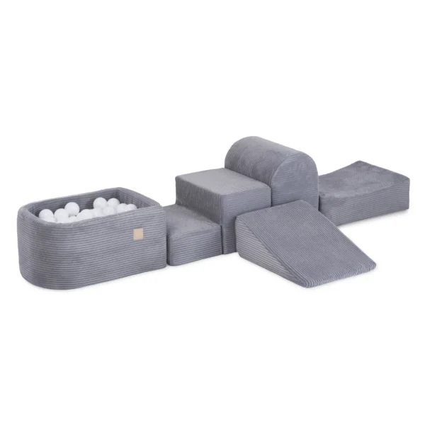 Misioo-Aire de jeux Mini, Gris, Velours côtelé Premium, Perle et Argent, Piscine et 100 Balles